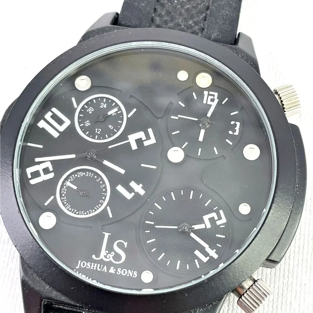 Men's Joshua & Sons JS-40-WT Triple Time Zone Military Time Date Quartz Watch - Picture 7 of 7